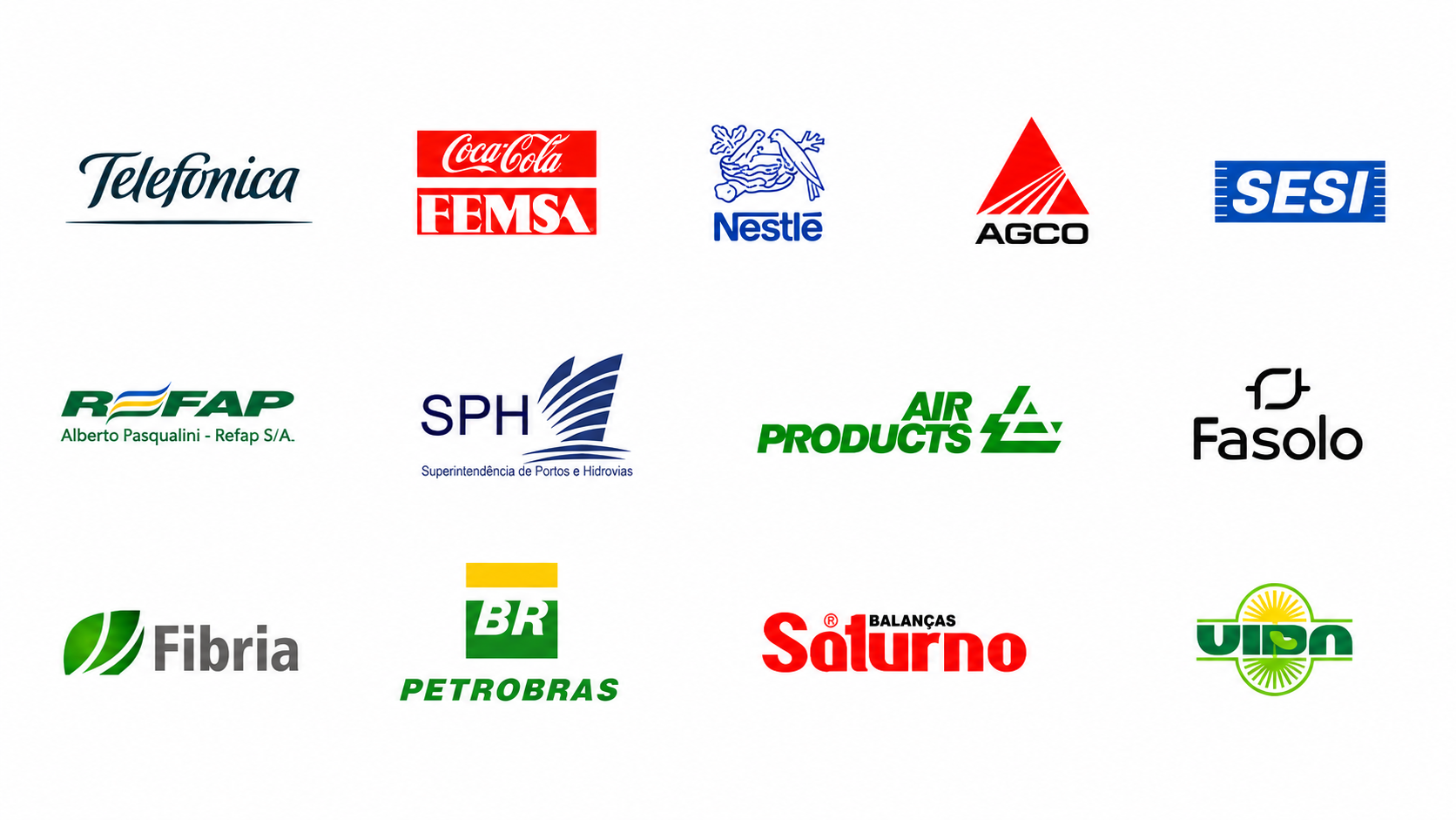 Logotipos dos clientes da Engetech